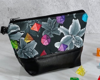 Regenbogen Würfel Floral Reißverschlusstasche, Würfeltasche, Geeky Tasche, Makeup, RPG, Clutch, Würfel, Dnd