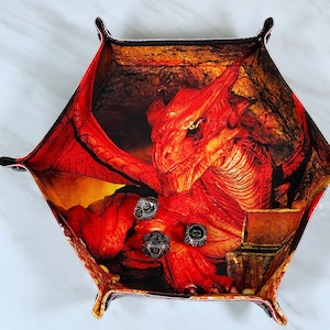 Large Epic Dragon Hexagon Snap Dice Tray, Collapsible Dungeons Dragons Dice Valet, TTRPG