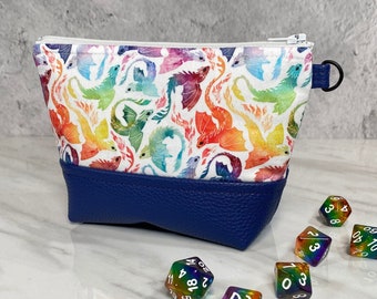 Rainbow Dragon Zipper Bag, Dice Bag, Geeky Bag, Makeup, RPG, Clutch, Dnd, Fantasy