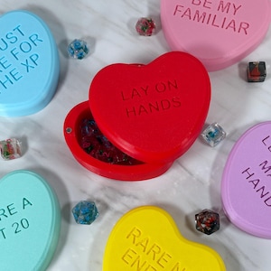 Candy Heart Dice Box, Geeky Valentines Day Gift, Dungeons Dragons TTRPG
