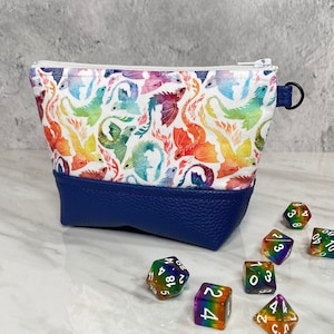 Rainbow Dragon Zipper Bag, Dice Bag, Geeky Bag, Makeup, RPG, Clutch, Dnd, Fantasy