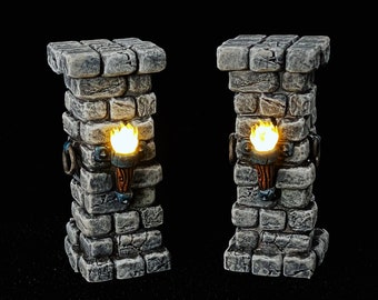 Column with Torch, LED Fantasy Miniatures, Light Effect, DnD, TTRPG, Scatter Terrain, 3D Resin Print