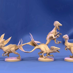 Feathered Raptors, Dinosaur, Velociraptor, Mini Monster Mayhem, Life Finds a Way, Dnd, Pathfinder, Resin Miniature, 3D printed mini