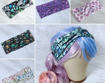 Geeky Knot Headband, Dice, DnD, Cryptid, Galaxy,  Stretchy Headband, Cotton Jersey