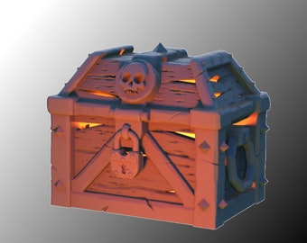 Vervloekte schatkist, led-fantasyminiaturen, lichteffect, DnD, TTRPG, verstrooid terrein, 3D-harsprint