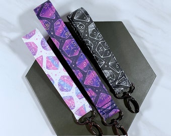 Galaxy Dice Wristlet Key Fob, Keychain, Lanyard, Dnd, RPG, Fantasy, Swivel Hook, Gunmetal