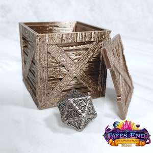 Wooden Crate Dice Box, 3D printed RPG Gift, For Dnd Pathfinder Cthulhu or other TTRPG games, Fates End