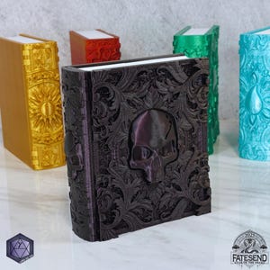 Death Elemental Magie Aufbewahrungsbuch, Schädel Würfel Tresor, Kartenspiel, DnD Player Miniature Card D20 Wälzer