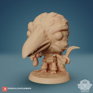 Kenku Rogue Chibi Miniature, Dice Heads, TTRPG mini, Dnd, Pathfinder, Resin Miniature, 3D printed mini,