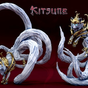 Kitsune, Fox Spirit, Nine Tailed Fox, Mini Monster Mayhem, Dynasty of the Wild, Resin TTRPG miniature, Dnd, Pathfinder