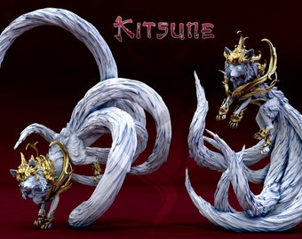 Kitsune, Fox Spirit, Nine Tailed Fox, Mini Monster Mayhem, Dynasty of the Wild, Resin TTRPG miniature, Dnd, Pathfinder
