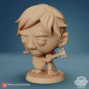 Halfling Bard Chibi Miniature, Dice Heads, TTRPG mini, Dnd, Pathfinder, Resin Miniature, 3D printed mini, Banjo Bard