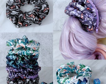 Zipper Stash Scrunchie, Mimic, Dragon, Stashie, Watercolor, Dnd, Dice, RPG, Gaming, Hair Tie, Elastic