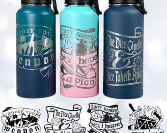 DnD Quote Custom Water Bottle, 32oz Insulated, Dungeons and Dragons, Pathfinder inspired