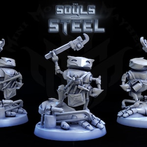 Construct, Robot Builder, Mini Monster Mayhem, Zielen met staal, Hars TTRPG mini, Dnd, Pathfinder