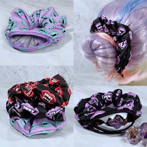 Vampire Zipper Mimic Scrunchie, Dnd Dice Fabric, Stash, Stashie, TTRPG, Dice, RPG, Gaming, Hair Tie, Elastic, masquerade