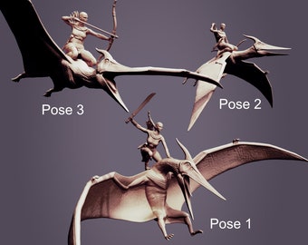 Pterodactylus, Optional Riders, Jurassic Tribe, Dinosaur, Dnd, Resin Miniature, 3D printed mini
