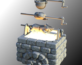 Grill, vuurplaats, led-fantasyminiaturen, lichteffect, DnD, TTRPG, verstrooid terrein, 3D-harsprint