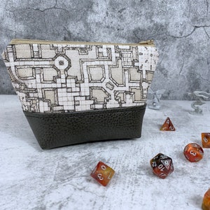Bolsa com zíper para mapa de masmorra, bolsa de dados, bolsa geek, maquiagem, RPG, embreagem, dados, Dnd, sépia