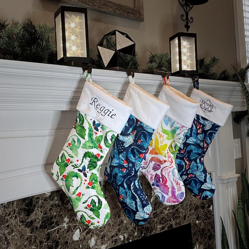 Custom Geeky Christmas Stocking with Dragons © GammaRaeGeek | etsy.com