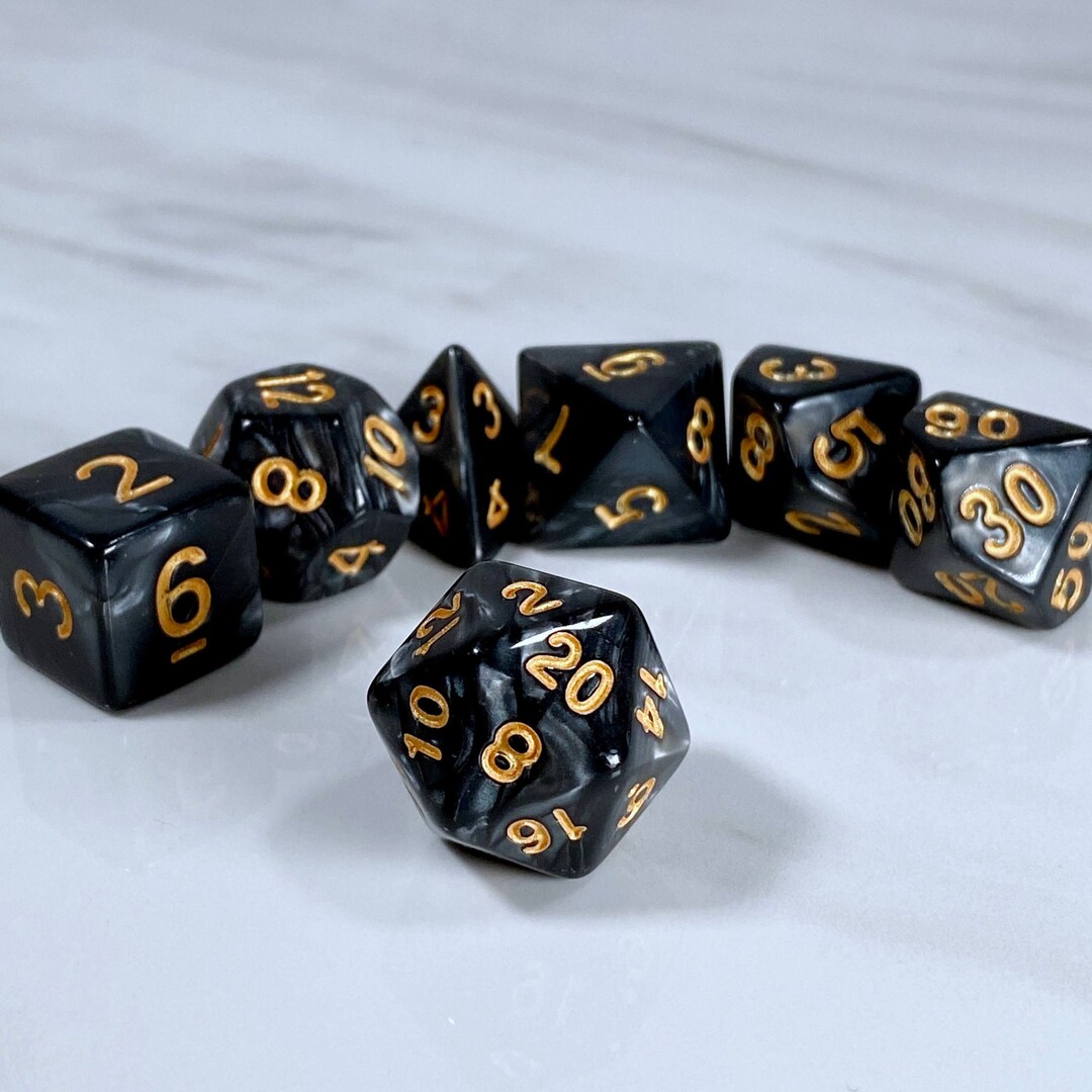 Fundamentals Black Marble Dice, Polyhedral 7 Die Set, Acrylic, Dnd