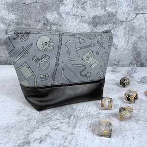 Bolsa de cremallera de inventario gris, bolsa de dados, bolsa geek, maquillaje, RPG, embrague, dados, Dnd
