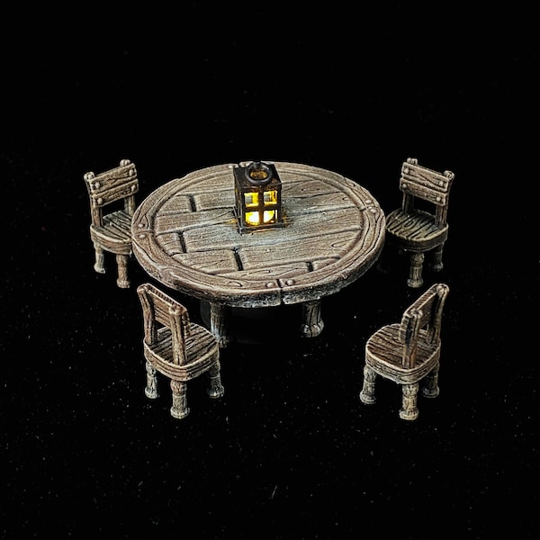 Round or Square Table and Chairs, LED Fantasy Miniatures, Light Effect, DnD, TTRPG, Scatter Terrain, 3D Resin Print