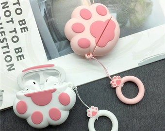 Megantree Cute Airpods Case 3D Cartoon Funny Kavaii Animals Black Whisker Lucky Cat Kitty Case Airpods 2 Case Shockproof Full Protection Soft Silicone Charging Case Cover Skin with Keychain for Airpods 1/&2