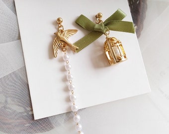 Nature Theme Earrings for Women Bird Cage Jewelry Nature Theme Jewelry Nature Theme Gift For Girls Painted Bird Cage Earrings