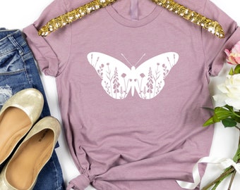Floral Butterfly Shirt: Nature Lover Tee, Mom Gift