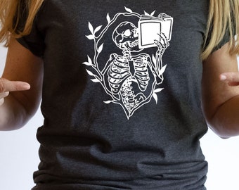 Skeleton Book T-Shirt: Halloween Reader Shirt