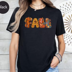 Patchwork Fall Letters Shirt, Pumpkin Coffee Cup Shirt, Acorn Leaf Design, Thanksgiving Shirt, Fall Shirt, Autumn Graphic, Harvest Gift