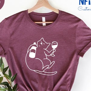 Cat and Wine Lover Shirt, Wine Lover Mom Shirt, Cat Mom Shirt, Cat Lover Shirt, Wine Shirt, Bottle And Goblet T-Shirt, Champagne Bottle