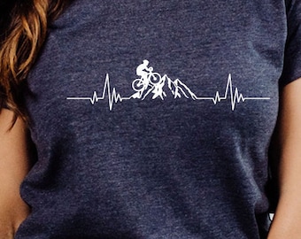 Mountain Bike Shirt, Mountain Biker Gift, Mountain Biking Shirt, Heartbeat Shirt, Mountain Biker Shirt, Camping Gift, Bike Lover Gift