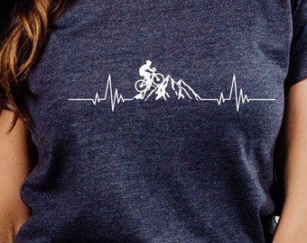 Mountain Bike Shirt, Mountain Biker Gift, Mountain Biking Shirt, Heartbeat Shirt, Mountain Biker Shirt, Camping Gift, Bike Lover Gift