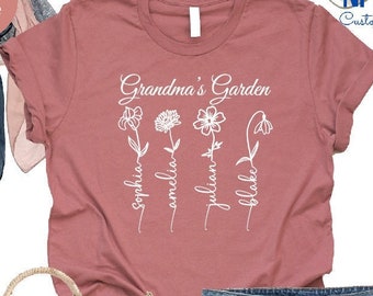 Custom Birth Flower Grandma Shirt, Grandma Shirt with Kid Names, Cottagecore Shirt, Grandma's Garden Shirts,Nana Wildflower Tee,Gift for Her