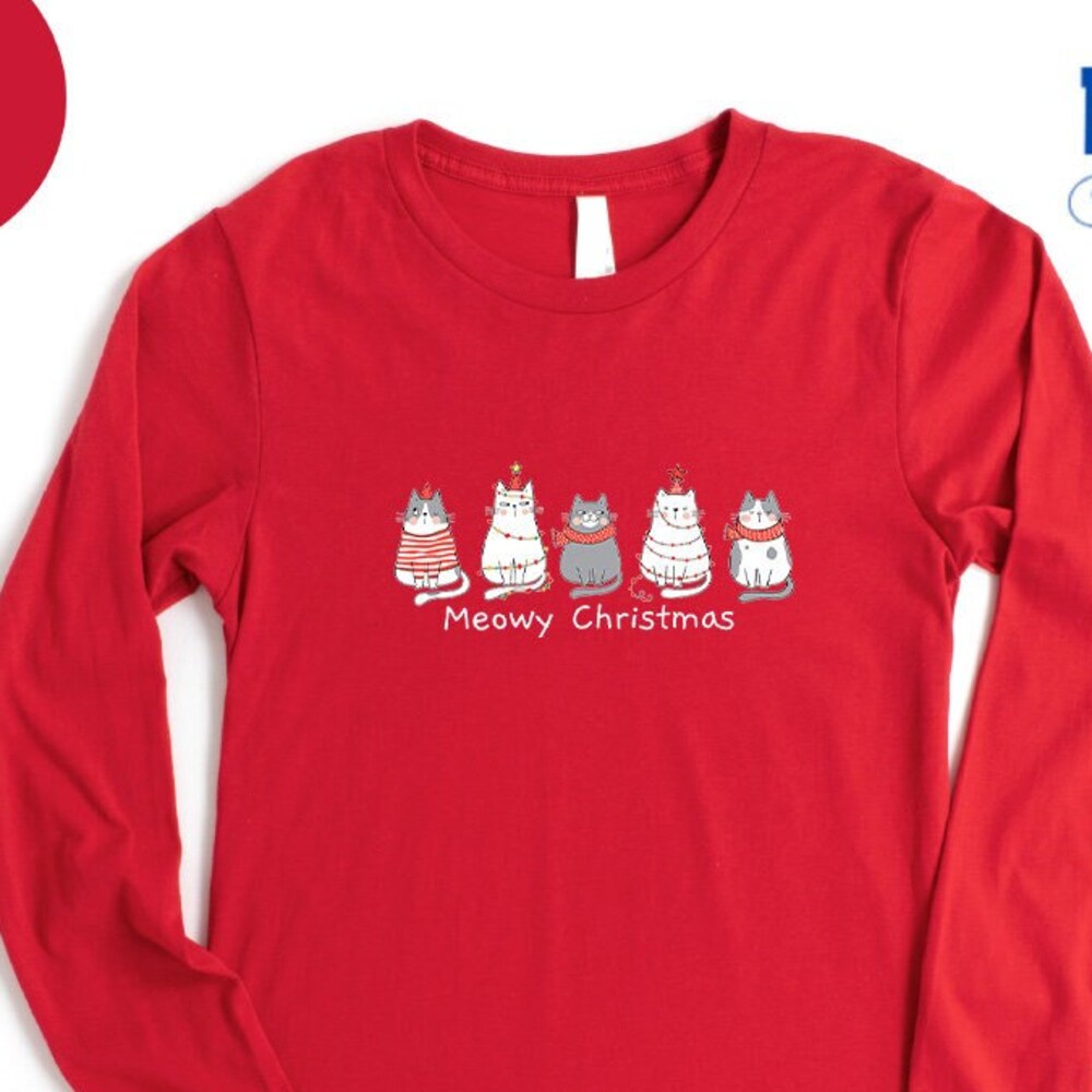 Christmas Cats Long Sleeve, Cat Christmas Tree Lights Long Sleeve, Christmas Cute Cats Long Sleeve Tee, Christmas Matching Long Sleeve Shirt