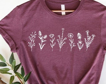 Wild Flowers Shirt, Wildflower Tshirt, Floral Shirt, Botanical Shirt, Flower Shirt, Nature Lover Shirt, Ladies Shirts, Flower Tee