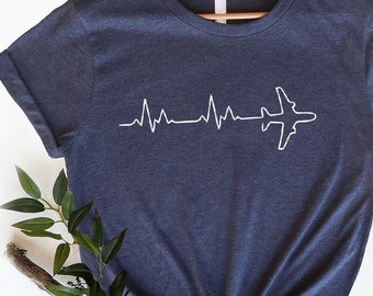 Pilot Heartbeat Shirt: Aviation Travel Tee