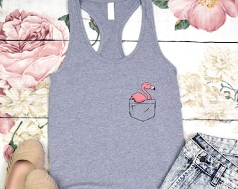 Flamingo Pocket Racerback Tank Top: Women's Gift