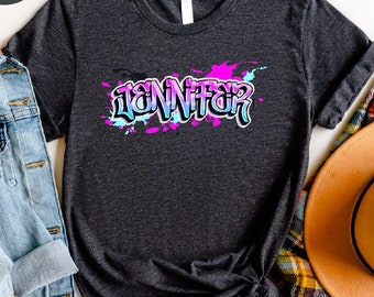 Custom Name Graffiti Shirt: Airbrush Watercolor Personalized Tee