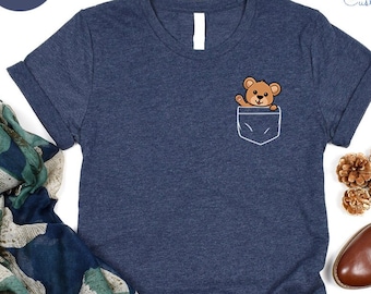 Bear Shirt, Bear Pocket TShirt, Funny Bear Tee, Cute Bear Gift, Little Bear Shirt, Animal Pocket Shirt, Bear Graphic Tee,Bear Birthday Shirt