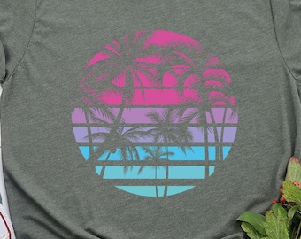 Tropical Palm Sunset T-Shirt: Summer Holiday Tee