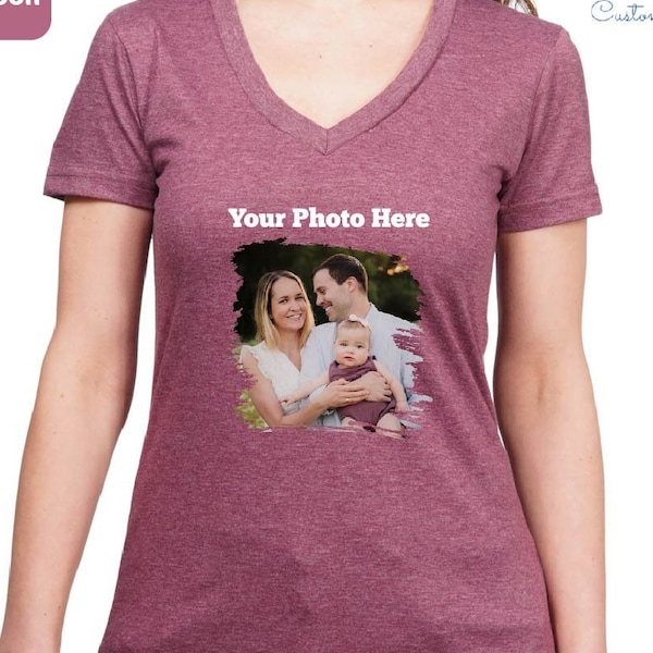 Custom Photo V Neck Shirt, Family Picture V Neck Shirt, Personalized V Neck Tee, Custom Photo V Neck T-shirt, Family Photo V Neck Shirt