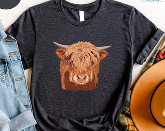 Highland Cow T-Shirt: Scottish Cattle Tee, Farm Animal Shirt