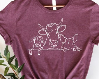 Farm Animals T-Shirt: Retro Sarcastic Cow Pig Lamb Tee