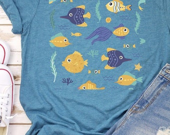 Undersea Animals Shirt, Whale Seahorse Fish Clothes, Underwater Sea Turtle Apparel, Ocean Animal Outfit, Animal Lover Shirt, Summer Tee