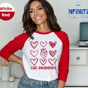 Heart Disease Month Awareness Clothing, Raglan Baseball 3/4 Shirt, Chd Warrior Long Sleeve Shirt, Anatomical Heart Chd Long Sleeve Tee,