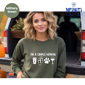 Coffee Dog Wine Sweatshirt: Simple Woman Graphic Tee image 1