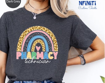 Pharmacy Technician Leopard Design Rainbow Shirt, Pharmacy Tech Rainbow T-shirt, Pharmacy Tech Matching Shirts, Women Pharmacy Tech Tee